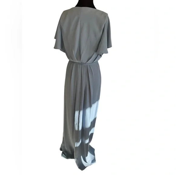 Celebrate DB Studio Flutter Sleeve Georgette Wrap Slate Blue MOB Maxi Dress 10 - Picture 4 of 10